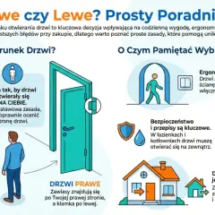Drzwi prawe czy lewe? Ilustracja pokazuje, jak rozróżnić kierunek otwierania drzwi, z przykładami drzwi lewych i prawych.