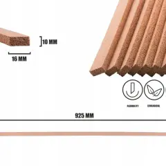 Elastyczny korek dylatacyjny o wymiarach 10x16 mm, idealny do izolacji i wypełniania szczelin. Długość 925 mm.
