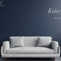 Granatowa ściana jako inspiracja, jaki kolor do sypialni? Jasna sofa i rośliny tworzą przytulną atmosferę.